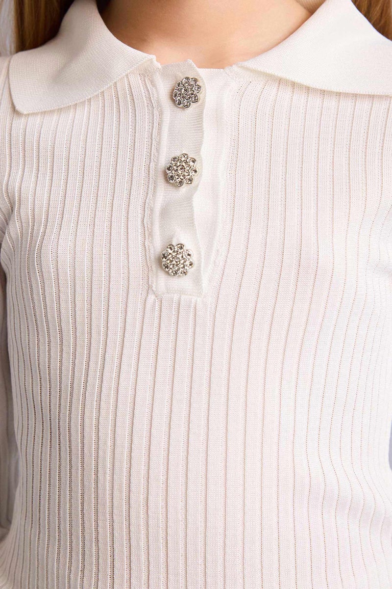 ديفاكتو بلوفر بناتي قصة عادية بياقة V - Image 4